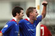 19 January 2008; Linfield's Peter Thompson celebrates with team-mate Michael Gault, left, after scoring a hatrick against Portadown. Carnegie Premier League, Portadown v Linfield, Shamrock Park, Portadown, Co. Armagh. Picture credit; Peter Morrison / SPORTSFILE