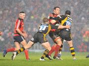 19 January 2008; David Wallace, Munster, is tackled by Tom Rees and Danny Cipriani, London Wasps. Heineken Cup, Pool 5, Round 6, Munster v London Wasps, Thomond Park, Limerick. Picture credit; Brendan Moran / SPORTSFILE *** Local Caption ***