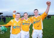 20 January 2008; Antrim's Sean Delargy, centre, Michael Kettle, left, and Neil McManus celebrate the win. Walsh Cup, Kilkenny v Antrim, Freshford, Co. Kilkenny. Picture credit; Matt Browne / SPORTSFILE *** Local Caption ***