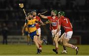 21 February 2015; Patrick Donnellan, Clare, in action against Seamus Harnedy and Cormac Murphy, Cork. Allianz Hurling League Division 1A, round 2, Cork v Clare, Páirc Uí Rinn, Cork. Picture credit: Diarmuid Greene / SPORTSFILE