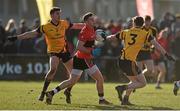 21 February 2015; Paul Geaney, UCC, in action against Colm Begley, left, and Conor Boyle, DCU. Independent.ie Sigerson Cup Final, UCC v DCU. The Mardyke, Cork. Picture credit: Diarmuid Greene / SPORTSFILE