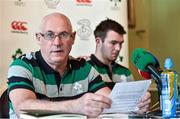 24 February 2015; Ireland team manager Michael Kearney, in the company of Peter O'Mahony, during a press conference. Carton House, Maynooth, Co. Kildare. Picture credit: Brendan Moran / SPORTSFILE