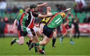 24 February 2015; Aidan Fogarty, IT Carlow, in action against Sean O'Brien, Limerick IT. Independent.ie Fitzgibbon Cup Quarter-Final, Limerick IT v IT Carlow. Limerick IT, Limerick. Picture credit: Diarmuid Greene / SPORTSFILE