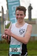 24 February 2015; Aaron Doherty, from Rice College, Westport, after winning the Intermediate Boy's race at the GloHealth Connacht Schools Cross Country Championships. Sligo Race Course, Sligo. Picture credit: Oliver McVeigh / SPORTSFILE