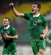 25 February 2015; Dessie Hutchinson, Republic of Ireland, celebrates after scoring his side's first goal. U19 International Friendly, Republic of Ireland v Azerbaijan, Tallaght Stadium, Tallaght, Co. Dublin. Picture credit: David Maher / SPORTSFILE