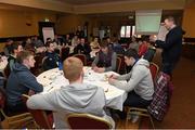 25 February 2015; Conor Cusack, GPA Wellbeing Officer, speaking during the GPA Student Summit Meeting. The GPA Student Summit Meetings will take place nationwide over the next fortnight and will be attended by over 300 student county players. Kilmurry Lodge, Limerick. Picture credit: Diarmuid Greene / SPORTSFILE