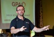 25 February 2015; Thomas Colton, GPA National Development Officer, speaking during the GPA Student Summit Meeting. The GPA Student Summit Meetings will take place nationwide over the next fortnight and will be attended by over 300 student county players. Kilmurry Lodge, Limerick. Picture credit: Diarmuid Greene / SPORTSFILE