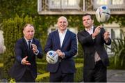 26 February 2015; TV3 has today announced that it will be the exclusive home of the 2015 Rugby World Cup. The Group confirmed today at a launch from The Merrion Hotel, Dublin, that all 48 matches will be shown free to air on TV3. TV3 also confirmed that TV3HD will arrive in August, and will be available on both Sky and UPC. Joining Keith Wood on TV3’s team of analysts is rugby coaching guru Matt Williams, Stuart Barnes of Sky Sports, former Ireland scrum half Peter Stringer, the soon to be retired Leinster flanker Shane Jennings, former Ireland international rugby union player Hugo MacNeill and legendary English World Cup winning flanker Neil Back. Irish sports commentator Conor McNamara, former Munster academy member Murray Kinsella and rugby analyst Liam Toland join Matt Cooper, TV3’s own Sinead Kissane and Dave McIntyre on the broadcaster’s presentation team. Pictured at the announcement are, from left, Neil Back, Keith Wood and Shane Jennings. The Merrion Hotel, Dublin. Picture credit: Pat Murphy / SPORTSFILE