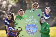 26 February 2015; Republic of Ireland Women's International players Aine O'Gorman and Lauren Dwyer with pupils from St.Patrick's SNS, Corduff, Blanchardstown, from left, Maggie Adekule, Myáh Murray, Courtney Oyewole and Carly Dempsey, during the launch of the Sportsworld FAI Soccer Sisters. FAI Headquarters, Abbotstown, Dublin. Picture credit: Matt Browne / SPORTSFILE