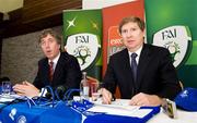 21 January 2008; Jack McCarthy from New Jersey, USA,  who announced his takeover of Limerick 37 Football Club and John Delaney, Chief Executive, FAI, left, at a press conference. Patrick Punchs Hotel, Punchs Cross, Limerick. Picture credit; Kieran Clancy / SPORTSFILE