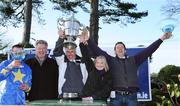 24 January 2008; The connections of Preists Leap, from left, jockey Philip Enright, Joe Connolly, Chairman of Gowran Park, John O'Donohue, owner, and Audrey McGrath and Thomas O'Leary, joint owner and trainer celebrate celebrate victory in the Ellen Construction Thyestes Handicap Steeplechase. Gowran Park, Co. Kilkenny. Picture credit: Matt Browne / SPORTSFILE