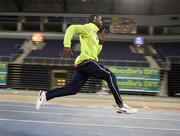 25 January 2008; American sprinter Rae Edwards warms up after a press conference at the Irish Indoor Athletics Championships. Odessey arena, Belfast, Co. Antrim. Picture Credit: Oliver McVeigh / SPORTSFILE