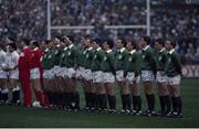 18 February 1989; Ireland Rugby players line up before their home match against England. Ireland v England. Lansdowne Road. Ireland 3 England 16. Picture credit: SPORTSFILE