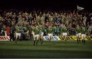 5 March 1983; From left, Moss Keane, Phil Orr, Trevor Ringland, John O'Driscoll, Michael Kiernan, Ciaran Fitzgerald, Donal Lenihan, Gerry &quot;Ginger&quot; McLoughlin, Hugo MacNeill, Fergus Slattery and Ollie Campbell. Ireland Rugby team in action against Wales. Ireland v Wales. Cardiff Arms Park. Ireland 9 Wales 23. Picture credit: SPORTSFILE