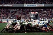20 March 1982; Ireland and France in a scrum. Ireland v France. Parc des Princes. Ireland 9 France 22. Picture credit: SPORTSFILE