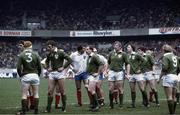 20 March 1982; Ireland rugby teammates, from left, Gerry &quot;Ginger&quot; McLoughlin, Donal Lenihan, Phil Orr, Moss Keane, Ronan Kearney and John O'Driscoll. Ireland v France. Parc des Princes. Ireland 9 France 22. Picture credit: SPORTSFILE