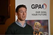 25 February 2015; Seamus Hickey, GPA National Executive Member and Student Council Member, speaking during the GPA Student Summit Meeting. The GPA Student Summit Meetings will take place nationwide over the next fortnight and will be attended by over 300 student county players. Kilmurry Lodge, Limerick. Picture credit: Diarmuid Greene / SPORTSFILE