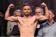 27 February 2015; Carl Frampton weighs-in for the defence of his IBF Super-bantamweight World Title against Chris Avalos. Europa Hotel, Belfast, Co. Antrim. Picture credit: Ramsey Cardy / SPORTSFILE