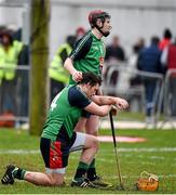 27 February 2015; LIT's Kieran Bennett, left, is consoled by team-mate David Dempsey after defeat to UL. Independent.ie Fitzgibbon Cup Semi-Final, University of Limerick v Limerick IT. Limerick IT, Limerick. Picture credit: Diarmuid Greene / SPORTSFILE
