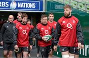 28 February 2015; England players, from left, Danny Cipriani, Jack Nowell, Nick Easter and Dave Attwood arrive for their captain's run. Aviva Stadium, Lansdowne Road, Dublin. Picture credit: Brendan Moran / SPORTSFILE