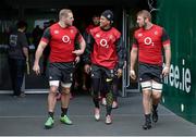 28 February 2015; England players, from left, James Haskell, Anthony Watson and Chris Robshaw arrive for their captain's run. Aviva Stadium, Lansdowne Road, Dublin. Picture credit: Brendan Moran / SPORTSFILE