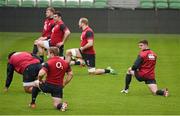 28 February 2015; England's George Ford, right, with his team-mates during their captain's run. Aviva Stadium, Lansdowne Road, Dublin. Picture credit: Brendan Moran / SPORTSFILE