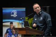 28 February 2015; Garreth Farrell, Head Physiotherapist, Leinster Rugby, presenting at the Leinster Rugby Elite Performance Conference in the Industries Hall, RDS. The Conference was presented by the Leinster Rugby fitness, S&C and physiotherapy team and covered a number of topics including conditioning for team sports, improving speed performance, developing explosive performance in the gym and establishing a nutrition culture. This is the second year of the Elite Performance Conference. Industries Hall, RDS, Ballsbridge, Dublin. Picture credit: Brendan Moran / SPORTSFILE