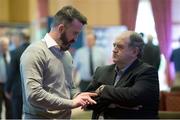 28 February 2015; Donal Og Cusack, Chairman of the Gaelic Players Association, in conversation with Ned Quinn, right, Kilkenny County Board Chairman, during a break at the GAA Annual Congress 2015. Slieve Russell Hotel, Cavan. Picture credit: Ray McManus / SPORTSFILE