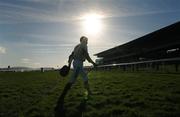 27 January 2008; Jockey Barry Gerraghty makes his way to an ambulance after parting company with Farinelli at the last during the Frank Conroy Memorial Maiden Hurdle. Leopardstown Racecourse, Leopardstown, Dublin. Picture credit: Ray McManus / SPORTSFILE