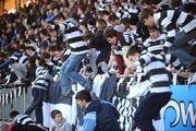 27 January 2008; Belvedere College fans jump the rails of the new stand to run onto the pitch. Leinster Schools Senior Cup, 1st Round, Terenure College v Belvedere College, Donnybrook, Dublin. Picture credit; Caroline Quinn / SPORTSFILE *** Local Caption ***