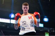 28 February 2015; Marc McCullough celebrates after defeating Malkhaz Tatrishvali in the first round of their Featherweight bout. The World Is Not Enough Undercard, Odyssey Arena, Belfast, Co. Antrim. Picture credit: Ramsey Cardy / SPORTSFILE