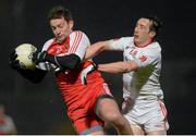 28 February 2015; James Kielt, Derry, in action against Colm Cavanagh, Tyrone. Allianz Football League, Division 1, Round 3, Tyrone v Derry. Healy Park, Omagh, Co. Tyrone. Picture credit: Oliver McVeigh / SPORTSFILE
