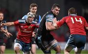 28 February 2015; Adam Ashe, Glasgow Warriors, in action against Duncan Williams, left, and Andrew Conway, Munster. Guinness PRO12, Round 16, Munster v Glasgow Warriors. Irish Independent Park, Cork. Picture credit: Matt Browne / SPORTSFILE