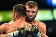 28 February 2015; Anthony Cacace in the clinch during his bout against Santiago Bustos. The World Is Not Enough Undercard, Odyssey Arena, Belfast, Co. Antrim. Picture credit: Ramsey Cardy / SPORTSFILE