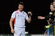 28 February 2015; England Legends captain Martin Corry enjoys some refreshment with supporters during a break in play. Ireland legends v England legends.  Donnybrook Stadium, Donnybrook, Dublin. Picture credit: Piaras Ó Mídheach / SPORTSFILE