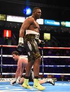 28 February 2015; Dillian Whyte walks to a neutral corner after a heavy punch on Beka Lobjanidze during their Heavyweight bout. The World Is Not Enough Undercard, Odyssey Arena, Belfast, Co. Antrim. Picture credit: Ramsey Cardy / SPORTSFILE