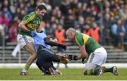 1 March 2015; Kerry's Bryan Sheehan and Kieran Donaghy tussle off the ball with Denis Bastick, Dublin. Allianz Football League, Division 1, Round 3, Kerry v Dublin. Fitzgerald Stadium, Killarney, Co. Kerry. Picture credit: Diarmuid Greene / SPORTSFILE