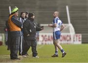 1 March 2015; Stephen Gollogly, Monaghan leaves the pitch after been sent off by referee Rory Hickey. Allianz Football League, Division 1, Round 3, Mayo v Monaghan. Elverys MacHale Park, Castlebar, Co. Mayo. Picture credit: David Maher / SPORTSFILE