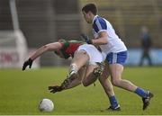1 March 2015; Aidan O'Shea, Mayo, in action against Drew Wylie, Monaghan. Allianz Football League, Division 1, Round 3, Mayo v Monaghan. Elverys MacHale Park, Castlebar, Co. Mayo. Picture credit: David Maher / SPORTSFILE
