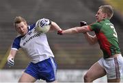 1 March 2015; Kieran Hughes, Monaghan, in action against Kevin Keane, Mayo. Allianz Football League, Division 1, Round 3, Mayo v Monaghan. Elverys MacHale Park, Castlebar, Co. Mayo. Picture credit: David Maher / SPORTSFILE