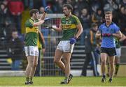 1 March 2015; Kerry's Killian Young, left, and Anthony Maher celebrate at the final whistle as Dublin's Ciaran Kilkenny looks on. Allianz Football League, Division 1, Round 3, Kerry v Dublin. Fitzgerald Stadium, Killarney, Co. Kerry. Picture credit: Diarmuid Greene / SPORTSFILE