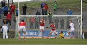 1 March 2015; Michael Shields, Cork saves a goal bound effort by Colm McFadden on the goal line. Allianz Football League, Division 1, Round 3, Donegal v Cork. Fr Tierney Park, Ballyshannon, Co. Donegal. Picture credit: Oliver McVeigh / SPORTSFILE