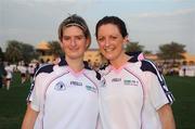 26 January 2008; Galway players, Aoibheann Daly, left, and Emer Flaherty after the game. Exhibition Game, 2006 O'Neills/TG4 Ladies GAA All Stars v 2007 O'Neills/TG4 Ladies GAA All Stars, Dubai Polo and Equestrian Club, Dubai, United Arab Emirates. Picture credit: Brendan Moran / SPORTSFILE  *** Local Caption ***