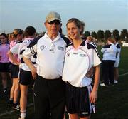26 January 2008; Ladies Gaelic Football Hall of Fame award winner Mick Fitzgerald, from Kerry, with current Kerry player Sarah O'Connor after the game. Exhibition Game, 2006 O'Neills/TG4 Ladies GAA All Stars v 2007 O'Neills/TG4 Ladies GAA All Stars, Dubai Polo and Equestrian Club, Dubai, United Arab Emirates. Picture credit: Brendan Moran / SPORTSFILE  *** Local Caption ***