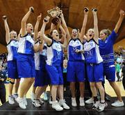 27 January 2008; The Glanmire team celebrate with the cup. Women's Superleague National Cup Final 2008, Glanmire, Cork v Waterford Wildcats, National Basketball Arena, Tallaght, Dublin. Picture credit: Brian Lawless / SPORTSFILE