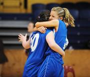 29 January 2008; Ailbhe Costello, right, celebrates with team-mate Clare Lyons, Calasanctius Oranmore, after the match. U19A Girls, All-Ireland Schools Basketball Cup Final, Presentation Thurles, Tipperary v Calasanctius Oranmore, Galway, National Basketball Arena, Tallaght, Dublin. Picture credit: Brian Lawless / SPORTSFILE