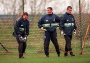 25 April 2000; Goalkeepers, from left, Alan Kelly, Dean Kiely and Shay Given during a Republic of Ireland training session at the AUL Complex in Clonshaugh, Dublin. Photo by Damien Eagers/Sportsfile