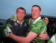 26 April 2000; Brian Begley of Limerick, right, celebrates following his side's victory during the All-Ireland Under 21 Football Championship Semi-Final match between Limerick and Westmeath at O'Moore Park in Porlaoise, Laois. Photo by Damien Eagers/Sportsfile