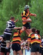 14 May 2000; Brian Cusack of Lansdowne takes possession in a line-out ahead of Peter O'Malley of Terenure during the AIB All-Ireland League Semi-Final match between Terenure and Lansdowne at Lakelands Park in Dublin. Photo by Matt Browne/Sportsfile