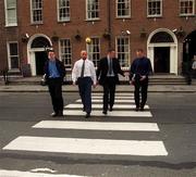 17 May 2000; The Carphone Warehouse, Ireland's largest independent mobile communications retailer, today announced plans to sponsor the Gaelic Players Association Player of the Month and Player of the Year Awards. Pictured are, from left, Armagh footballer Oisin McConville, Cork hurler Brian Corcoran, Dublin footballer Ciaran Whelan, Roscommon footballer Derek Duggan. Photo by Ray McManus/Sportsfile